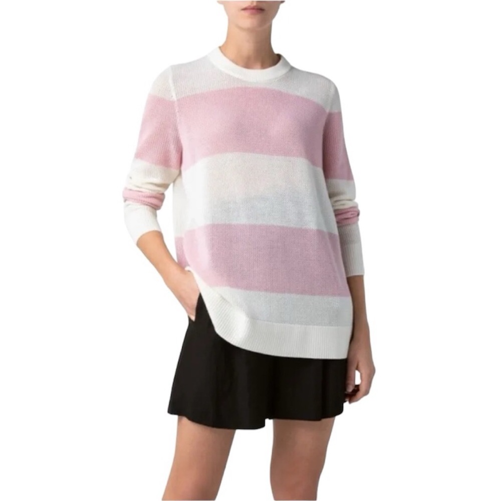 Akris Punto Cream & Pink Striped Wool Sweater